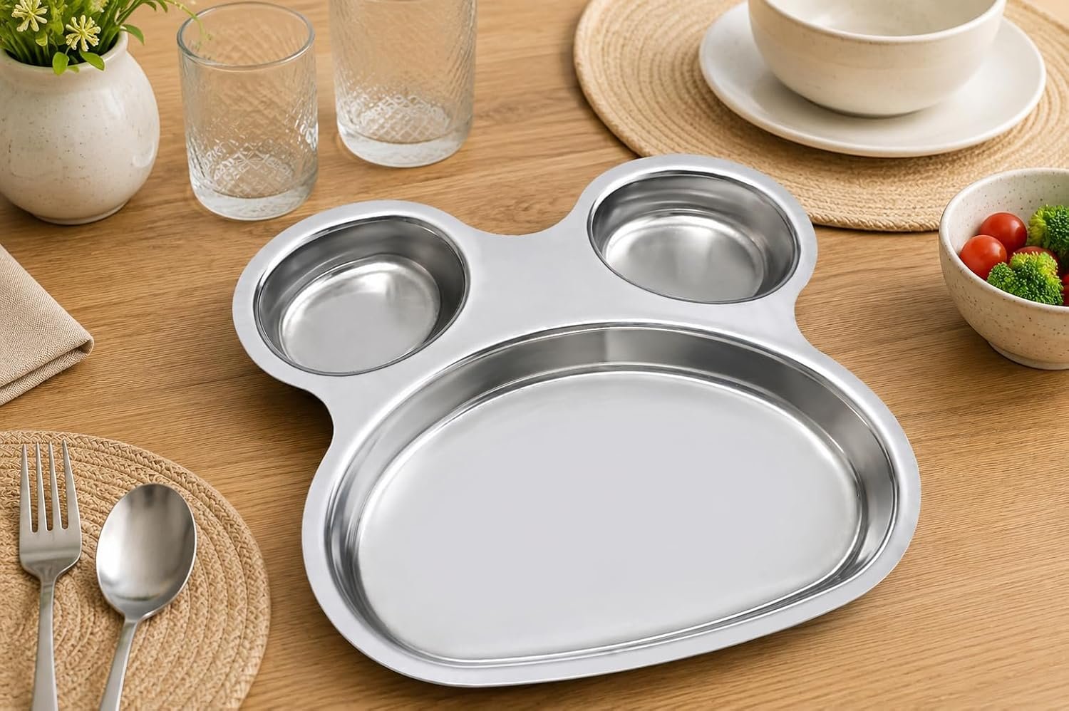 Micky Steel Plate for Kids, Stainless Steel Cartoon Dinner Plate with Mickey Design, Reusable Children's Food Serving Plate for Meals, Snacks and Everyday Dining