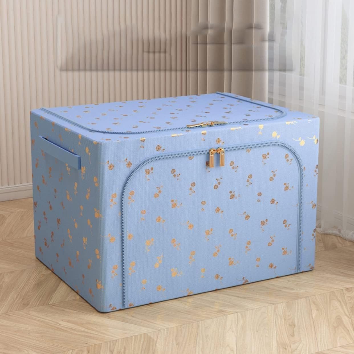 Heavy Duty 66 L Foldable Storage Bag with Cover, Large Clothes and Bedding Organizer for Blanket, Quilt, Saree and Seasonal Garments, Reinforced Collapsible Wardrobe Storage Container for Home